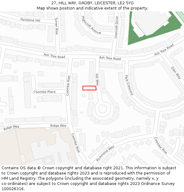 27, HILL WAY, OADBY, LEICESTER, LE2 5YG: Location map and indicative extent of plot