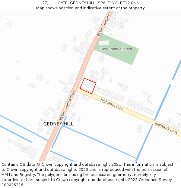 27, HILLGATE, GEDNEY HILL, SPALDING, PE12 0NN: Location map and indicative extent of plot