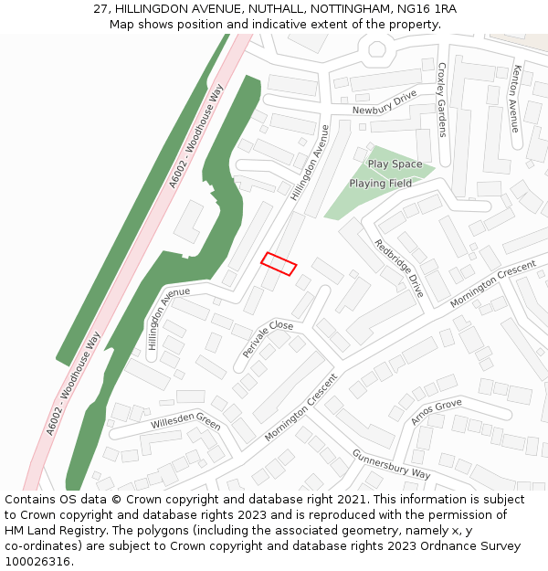 27, HILLINGDON AVENUE, NUTHALL, NOTTINGHAM, NG16 1RA: Location map and indicative extent of plot
