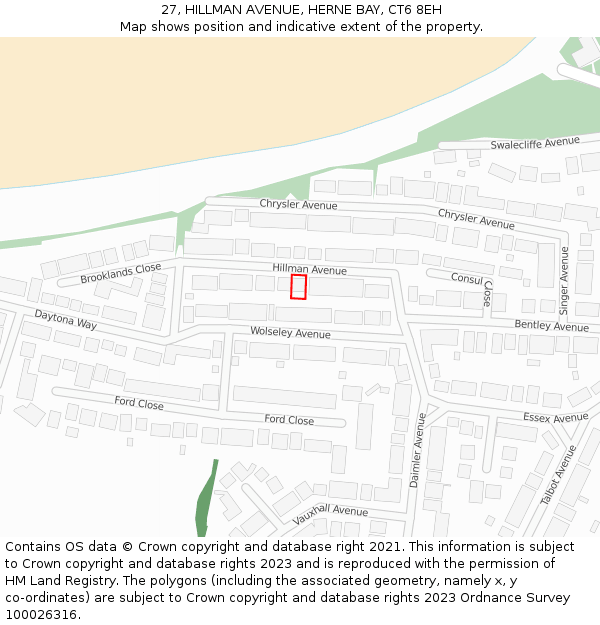 27, HILLMAN AVENUE, HERNE BAY, CT6 8EH: Location map and indicative extent of plot