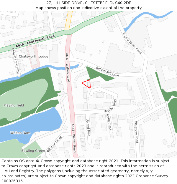 27, HILLSIDE DRIVE, CHESTERFIELD, S40 2DB: Location map and indicative extent of plot