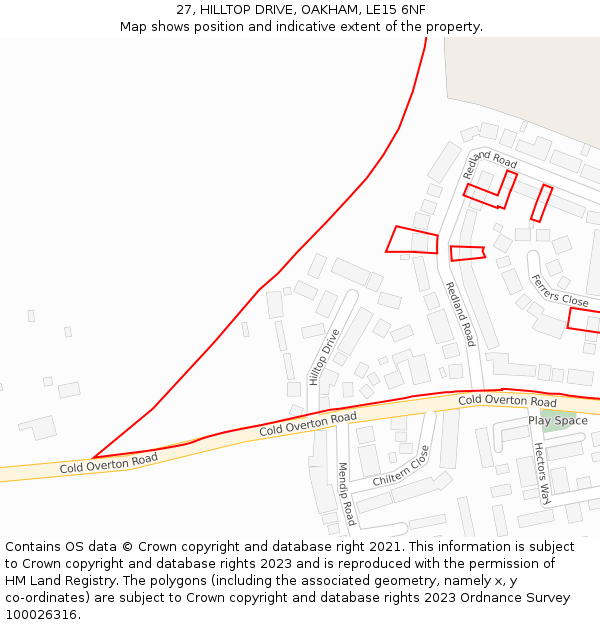 27, HILLTOP DRIVE, OAKHAM, LE15 6NF: Location map and indicative extent of plot