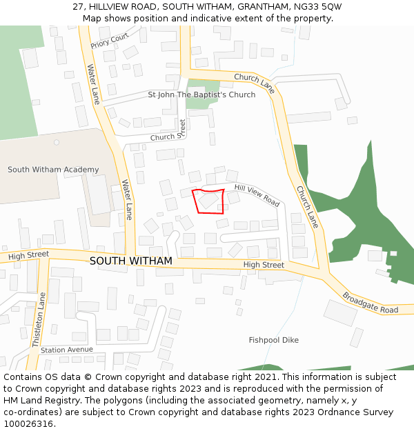 27, HILLVIEW ROAD, SOUTH WITHAM, GRANTHAM, NG33 5QW: Location map and indicative extent of plot