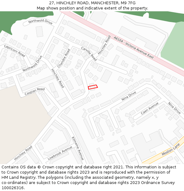 27, HINCHLEY ROAD, MANCHESTER, M9 7FG: Location map and indicative extent of plot