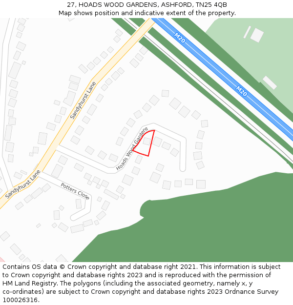 27, HOADS WOOD GARDENS, ASHFORD, TN25 4QB: Location map and indicative extent of plot
