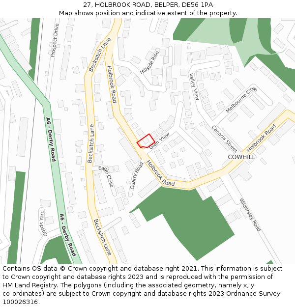 27, HOLBROOK ROAD, BELPER, DE56 1PA: Location map and indicative extent of plot