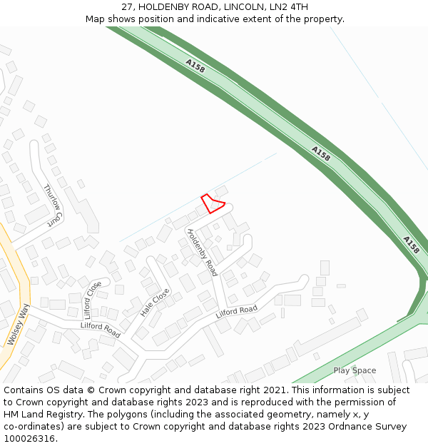 27, HOLDENBY ROAD, LINCOLN, LN2 4TH: Location map and indicative extent of plot