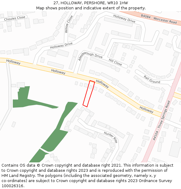 27, HOLLOWAY, PERSHORE, WR10 1HW: Location map and indicative extent of plot