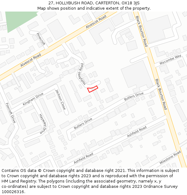 27, HOLLYBUSH ROAD, CARTERTON, OX18 3JS: Location map and indicative extent of plot