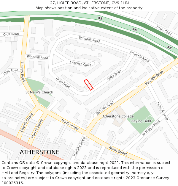 27, HOLTE ROAD, ATHERSTONE, CV9 1HN: Location map and indicative extent of plot