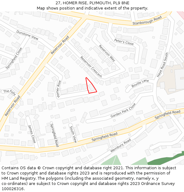 27, HOMER RISE, PLYMOUTH, PL9 8NE: Location map and indicative extent of plot