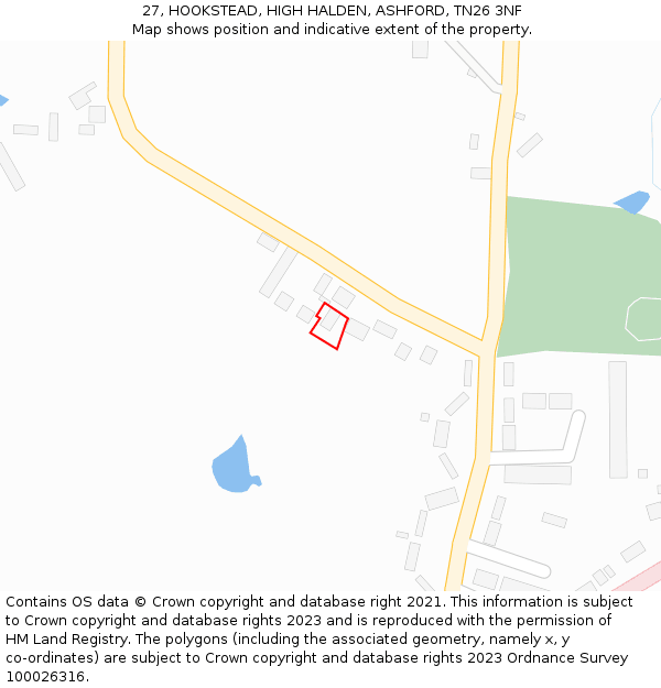 27, HOOKSTEAD, HIGH HALDEN, ASHFORD, TN26 3NF: Location map and indicative extent of plot