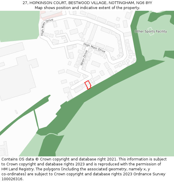 27, HOPKINSON COURT, BESTWOOD VILLAGE, NOTTINGHAM, NG6 8YY: Location map and indicative extent of plot