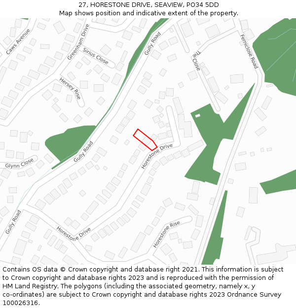 27, HORESTONE DRIVE, SEAVIEW, PO34 5DD: Location map and indicative extent of plot