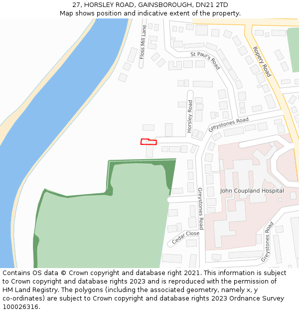 27, HORSLEY ROAD, GAINSBOROUGH, DN21 2TD: Location map and indicative extent of plot