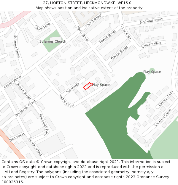 27, HORTON STREET, HECKMONDWIKE, WF16 0LL: Location map and indicative extent of plot