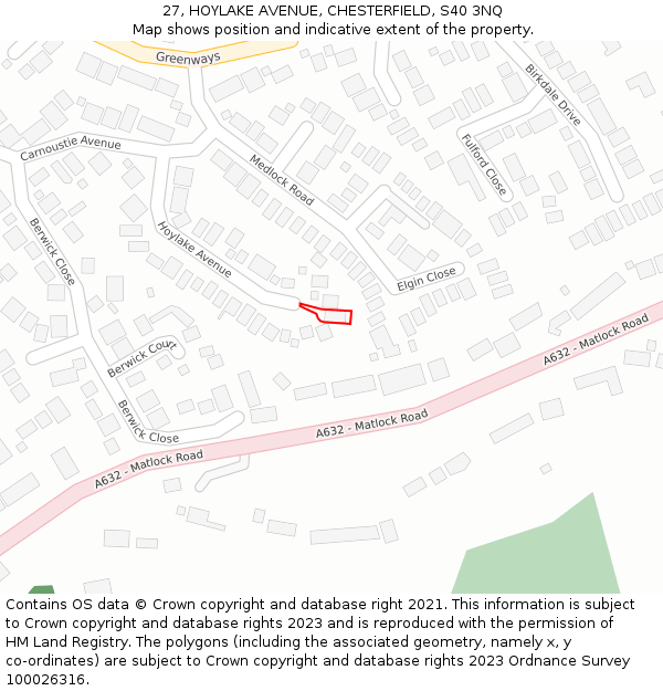 27, HOYLAKE AVENUE, CHESTERFIELD, S40 3NQ: Location map and indicative extent of plot