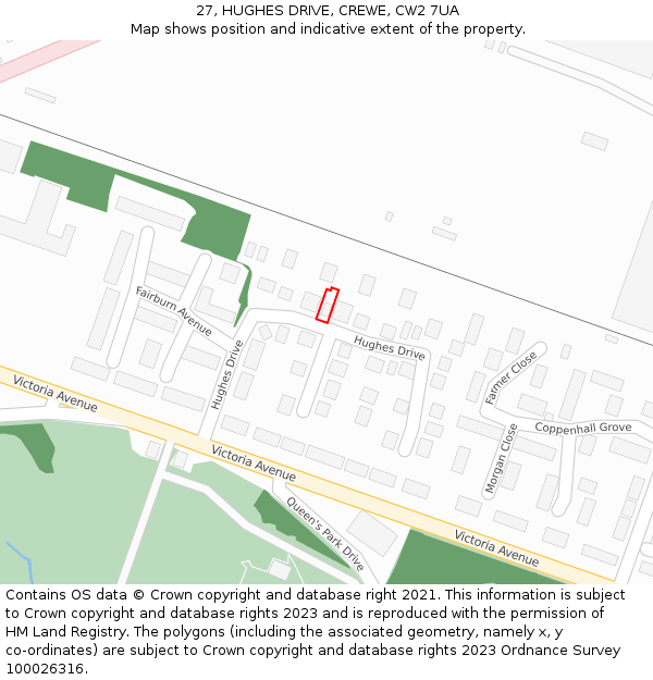 27, HUGHES DRIVE, CREWE, CW2 7UA: Location map and indicative extent of plot