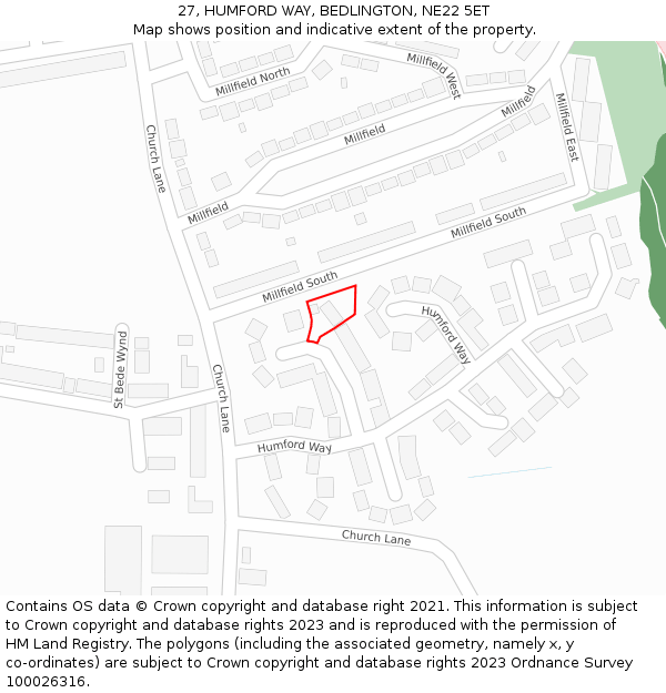 27, HUMFORD WAY, BEDLINGTON, NE22 5ET: Location map and indicative extent of plot