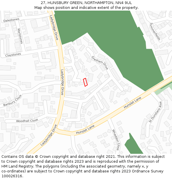 27, HUNSBURY GREEN, NORTHAMPTON, NN4 9UL: Location map and indicative extent of plot