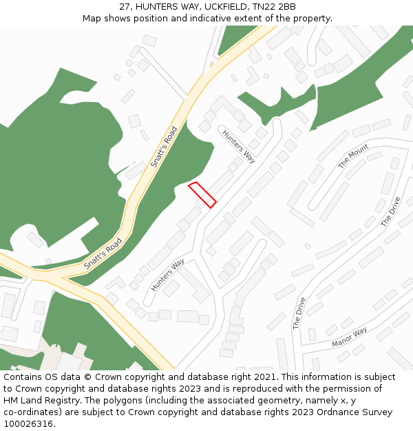 27, HUNTERS WAY, UCKFIELD, TN22 2BB: Location map and indicative extent of plot