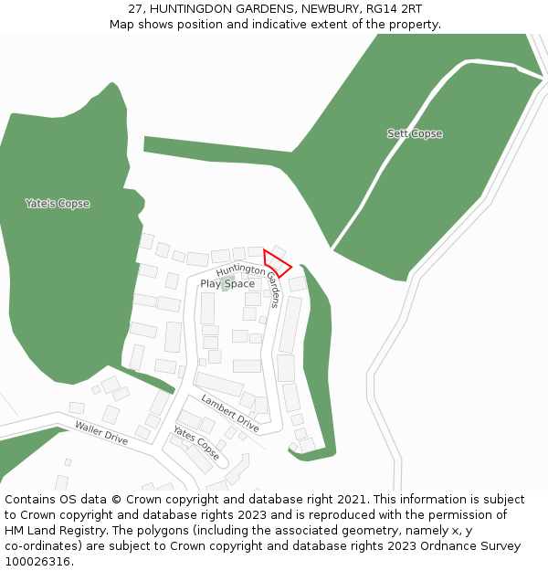 27, HUNTINGDON GARDENS, NEWBURY, RG14 2RT: Location map and indicative extent of plot