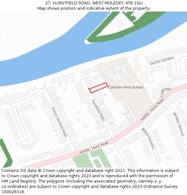 27, HURSTFIELD ROAD, WEST MOLESEY, KT8 1QU: Location map and indicative extent of plot