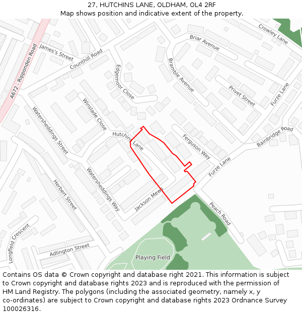 27, HUTCHINS LANE, OLDHAM, OL4 2RF: Location map and indicative extent of plot