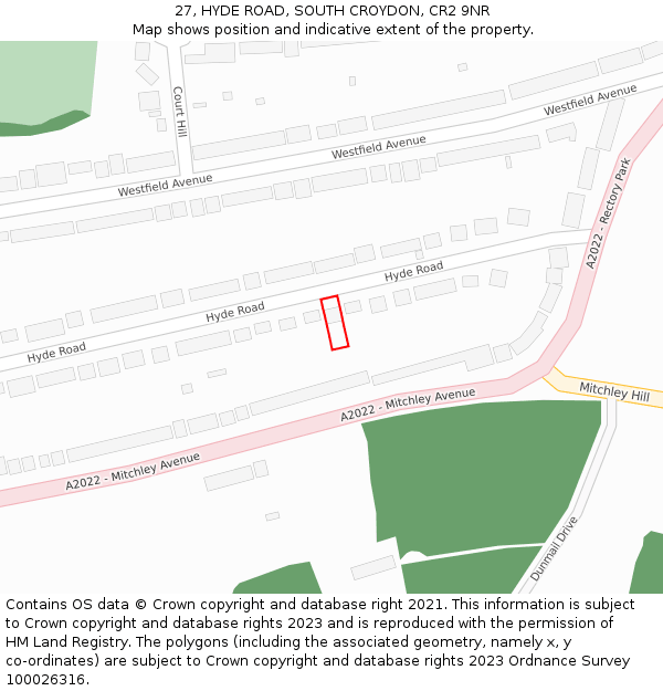 27, HYDE ROAD, SOUTH CROYDON, CR2 9NR: Location map and indicative extent of plot