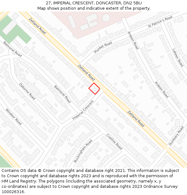 27, IMPERIAL CRESCENT, DONCASTER, DN2 5BU: Location map and indicative extent of plot