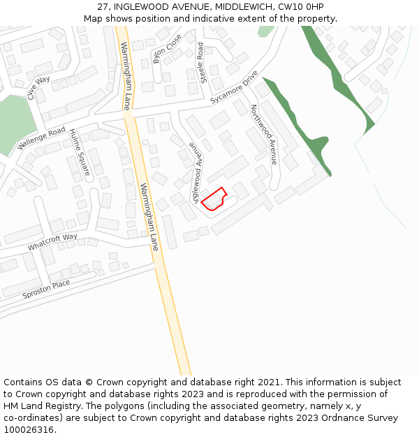 27, INGLEWOOD AVENUE, MIDDLEWICH, CW10 0HP: Location map and indicative extent of plot