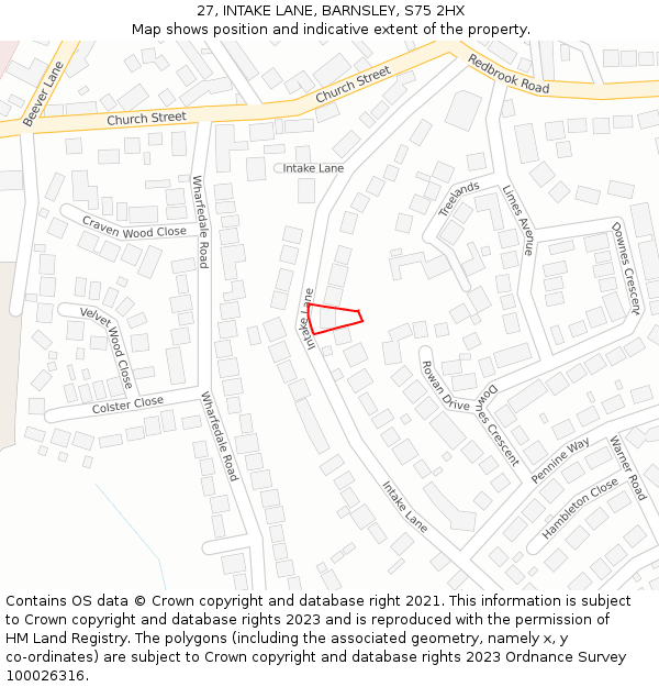 27, INTAKE LANE, BARNSLEY, S75 2HX: Location map and indicative extent of plot