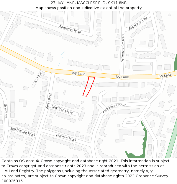 27, IVY LANE, MACCLESFIELD, SK11 8NR: Location map and indicative extent of plot