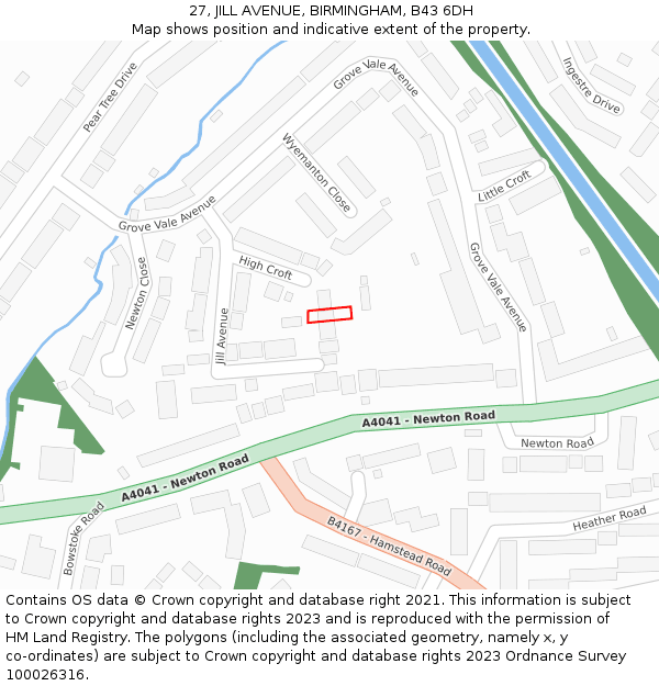 27, JILL AVENUE, BIRMINGHAM, B43 6DH: Location map and indicative extent of plot