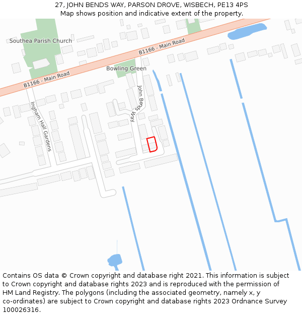 27, JOHN BENDS WAY, PARSON DROVE, WISBECH, PE13 4PS: Location map and indicative extent of plot