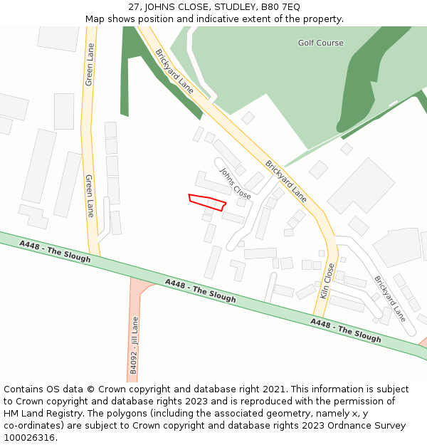 27, JOHNS CLOSE, STUDLEY, B80 7EQ: Location map and indicative extent of plot