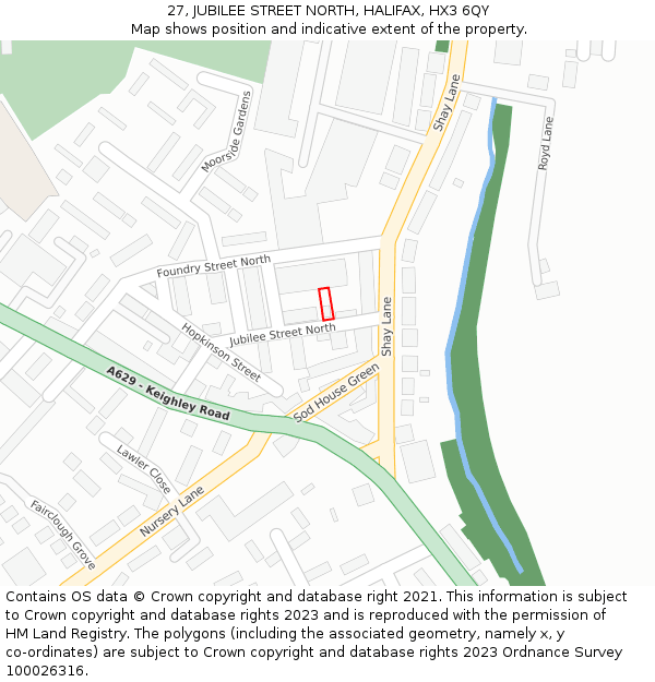 27, JUBILEE STREET NORTH, HALIFAX, HX3 6QY: Location map and indicative extent of plot