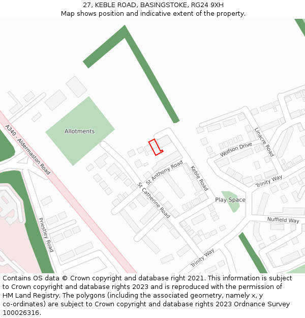 27, KEBLE ROAD, BASINGSTOKE, RG24 9XH: Location map and indicative extent of plot