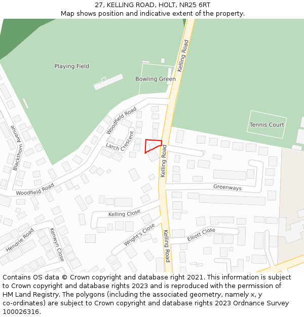 27, KELLING ROAD, HOLT, NR25 6RT: Location map and indicative extent of plot