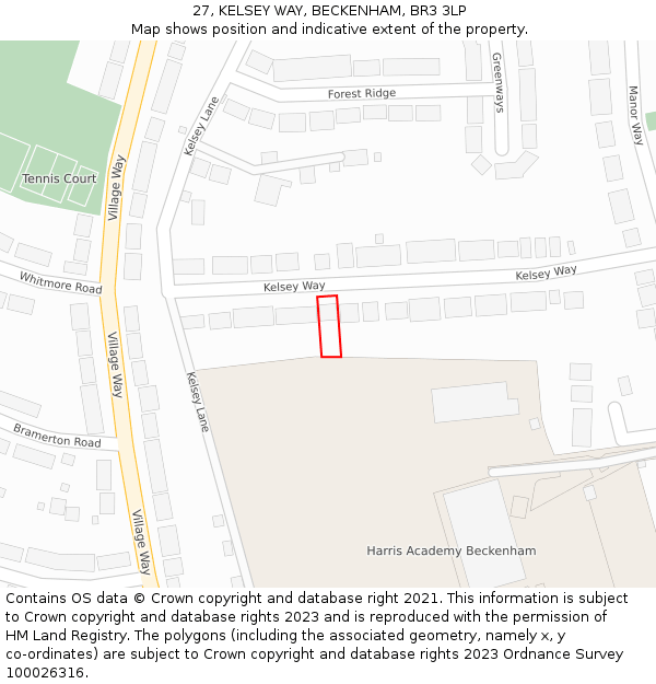 27, KELSEY WAY, BECKENHAM, BR3 3LP: Location map and indicative extent of plot