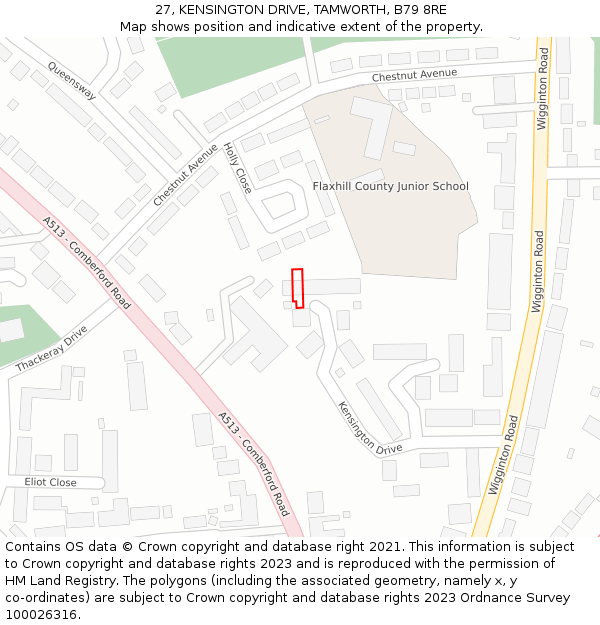 27, KENSINGTON DRIVE, TAMWORTH, B79 8RE: Location map and indicative extent of plot