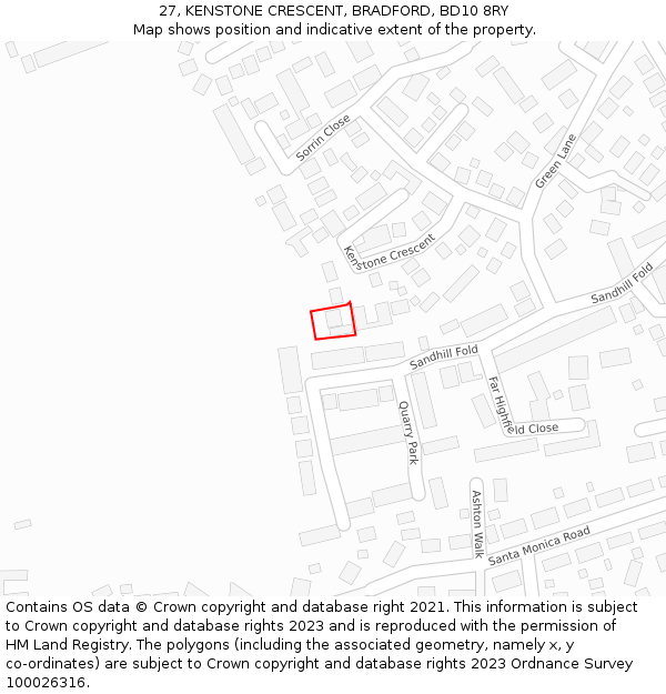 27, KENSTONE CRESCENT, BRADFORD, BD10 8RY: Location map and indicative extent of plot