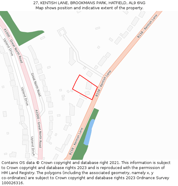 27, KENTISH LANE, BROOKMANS PARK, HATFIELD, AL9 6NG: Location map and indicative extent of plot