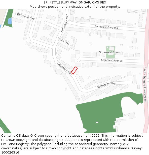 27, KETTLEBURY WAY, ONGAR, CM5 9EX: Location map and indicative extent of plot