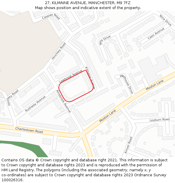 27, KILMAINE AVENUE, MANCHESTER, M9 7FZ: Location map and indicative extent of plot