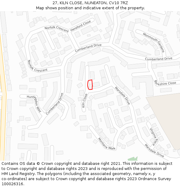 27, KILN CLOSE, NUNEATON, CV10 7RZ: Location map and indicative extent of plot