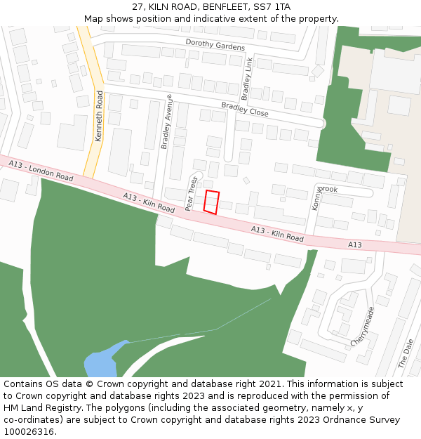 27, KILN ROAD, BENFLEET, SS7 1TA: Location map and indicative extent of plot