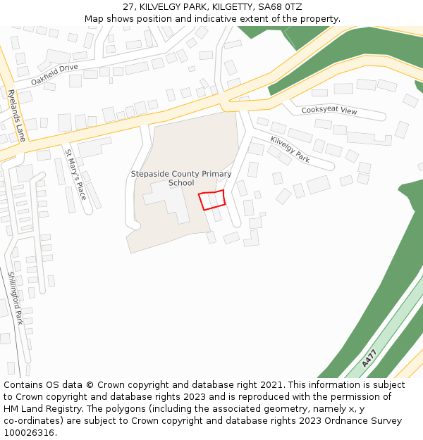 27, KILVELGY PARK, KILGETTY, SA68 0TZ: Location map and indicative extent of plot