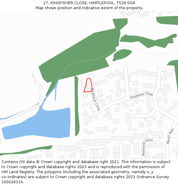27, KINGFISHER CLOSE, HARTLEPOOL, TS26 0GA: Location map and indicative extent of plot