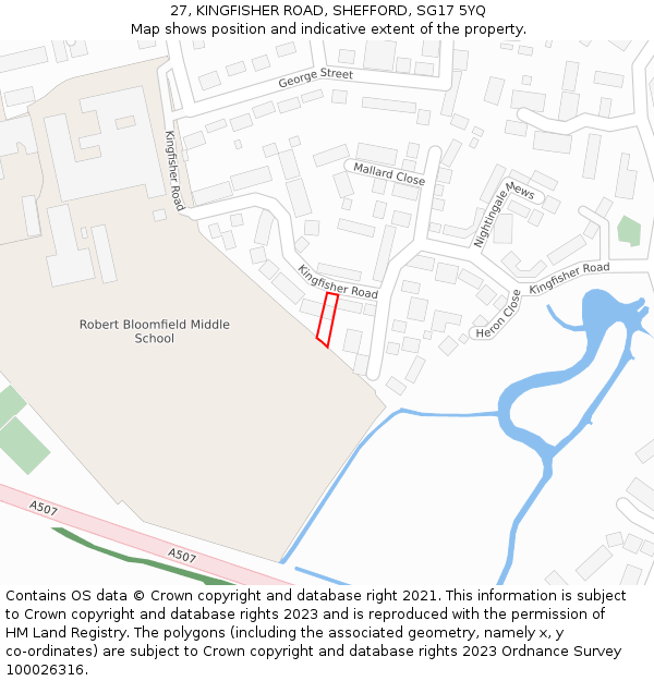 27, KINGFISHER ROAD, SHEFFORD, SG17 5YQ: Location map and indicative extent of plot